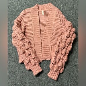 Elan Textured Knit Cardigan in dusty pink/rose color